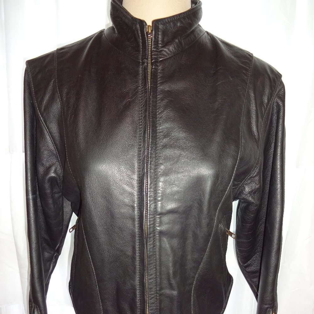 Womens Black Leather Biker Motorcycle Jacket M